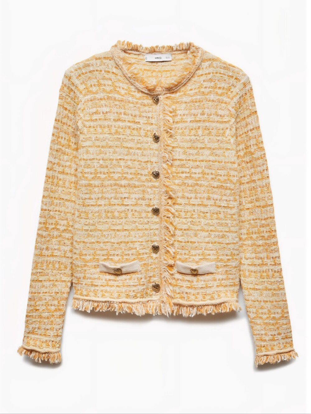 MNG MANGO | Textured Yellow Tweed Fringe Jacket - Picture 3 of 10